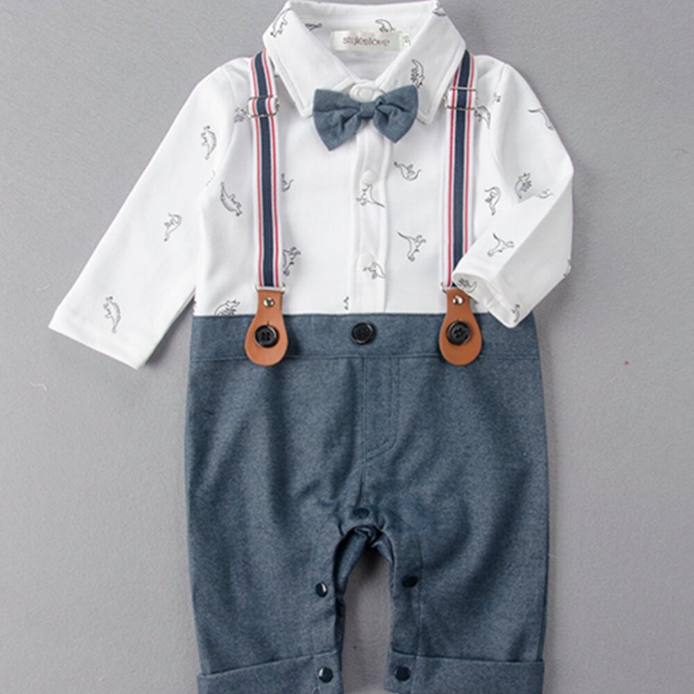 Dinosaur Print Cotton Tuxedo Baby Romper